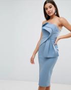 Asos Bandeau Fold Bow Front Scuba Midi Dress - Blue
