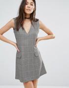 Love Checked A Line Dress With Pocket Detail - Gray