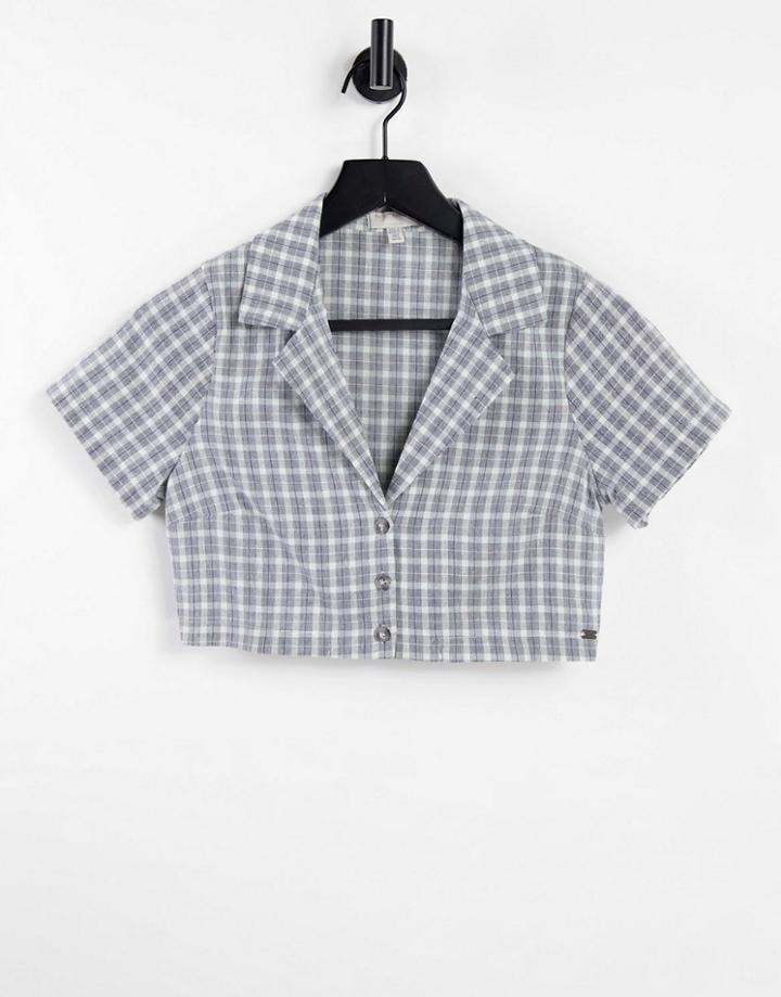 Pull & Bear Check Cropped Button Front Shirt In Gray - Part Of A Set