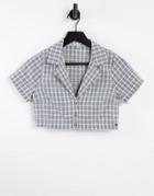 Pull & Bear Check Cropped Button Front Shirt In Gray - Part Of A Set