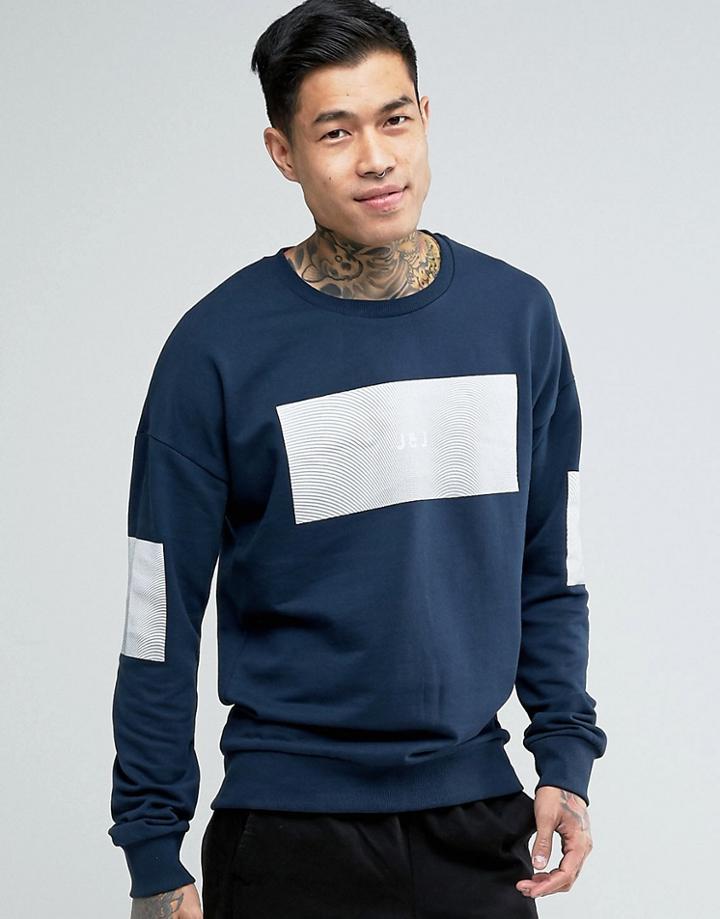 Jack & Jones Sweat With Chest And Sleeve Placement - Navy