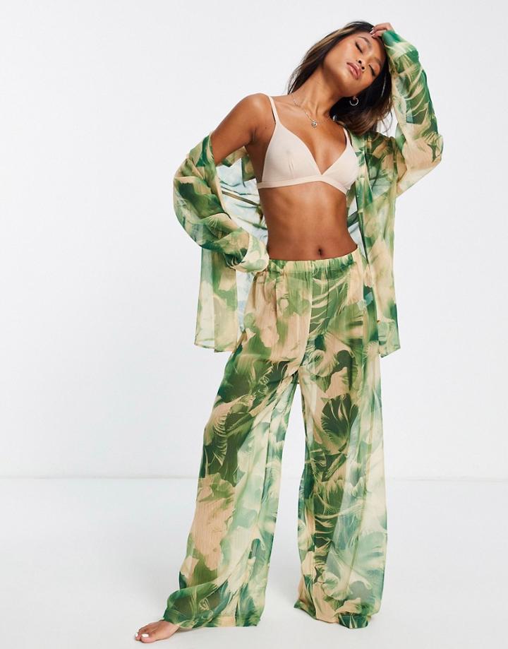 Topshop Palm Print Chiffon Pants In Multi - Part Of A Set