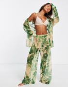 Topshop Palm Print Chiffon Pants In Multi - Part Of A Set