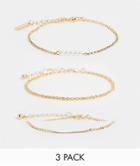 Topshop Pearl And Chain 3 X Multipack Bracelets In Gold