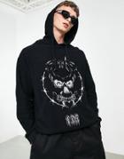 Asos Design Oversized Hoodie In Black With Gothic Deer Print