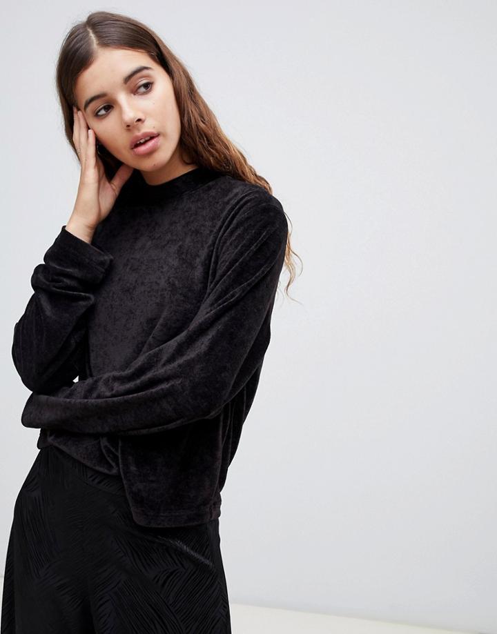 Weekday Velour Sweatshirt In Black - Black