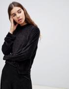 Weekday Velour Sweatshirt In Black - Black