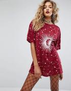 Motel Halloween Oversized T-shirt Dress With Moon And Stars Print - Red