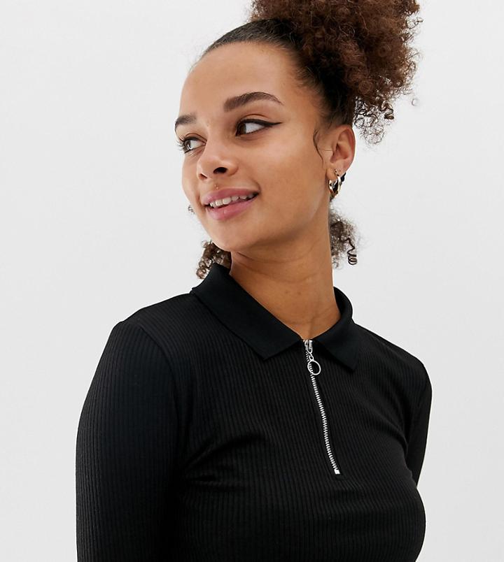 New Look Polo Top With Zip In Black