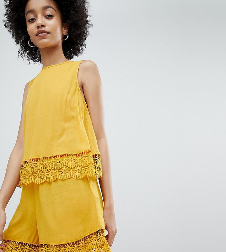 Miss Selfridge Romper With Double Crochet Layer In Ochre-yellow