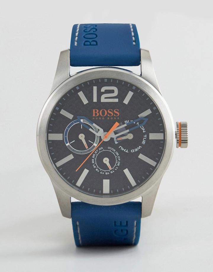 Boss Orange By Hugo Boss Paris Leather Watch In Blue - Blue