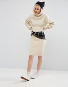 Stylenanda High Rise Skirt With Distressing Co-ord - Beige