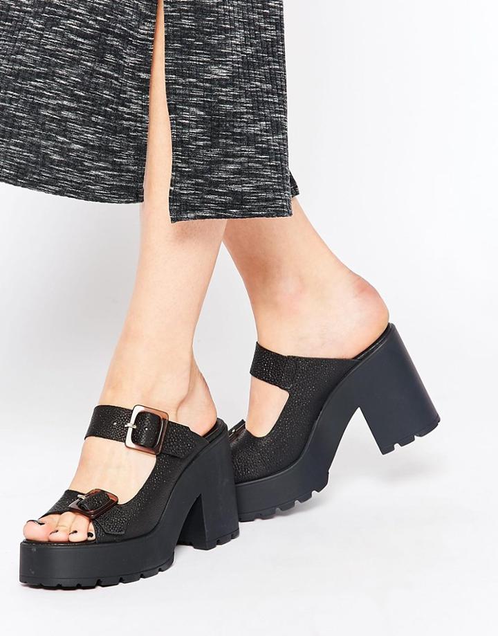 Miista Rachel Chunky Heeled Leather Mules - Black