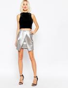 Asos Metallic Asymmetric Layer Mini Skirt - Silver