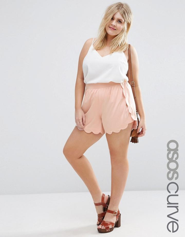 Asos Curve Shorts With Scallop Hem And Pocket Trim - Nude Pink