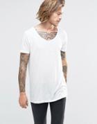 Asos Super Longline T-shirt In Linen Look With Step Hem And Scoop Neck - White
