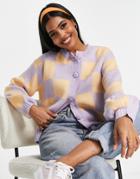Urban Bliss Checkerboard Cardigan In Pastel Multi-purple