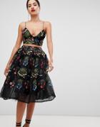 Rare Flower Embroidered Full Skirt - Black