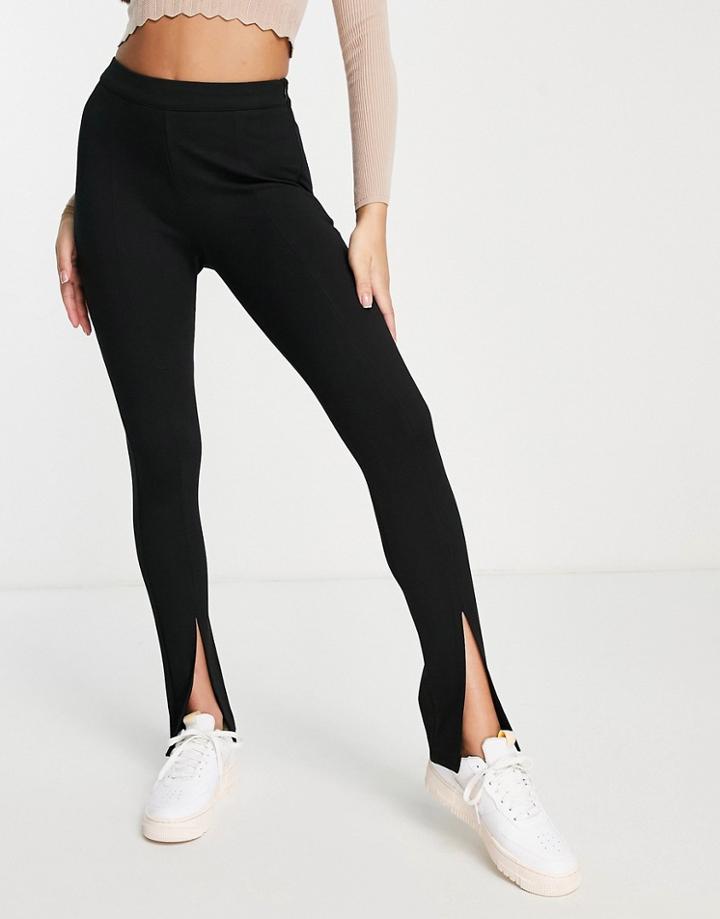 River Island Slit Hem Ponte Leggings In Black