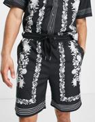 Mennace Printed Border Shorts In Black