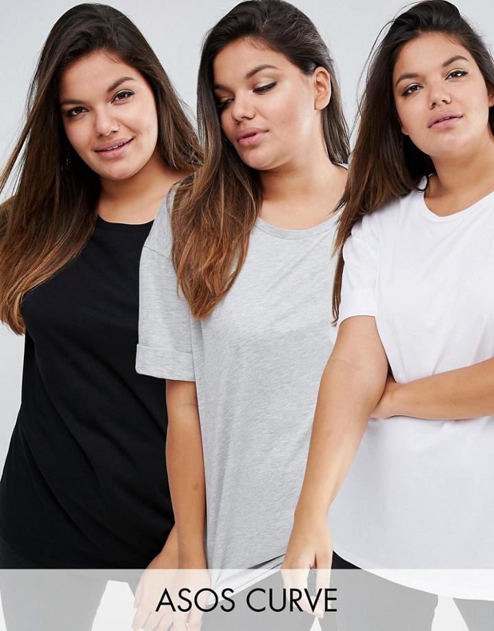 Asos Curve Oversized Tunic T-shirt 3 Pack - Multi