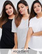 Asos Curve Oversized Tunic T-shirt 3 Pack - Multi