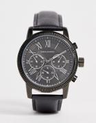 Asos Design Oversized Watch With Subdial Detail In Black Leather - Black