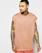 Asos Oversized Sleeveless T-shirt In Linen Look Fabric In Black - Tanners Brown