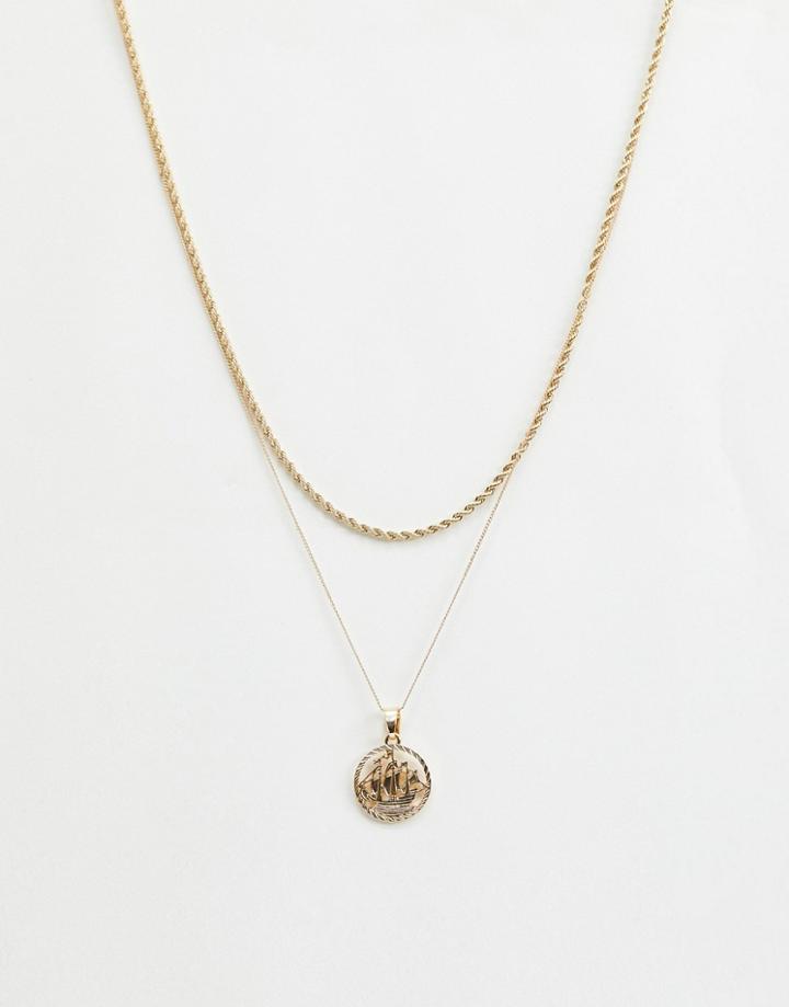 Chained & Able Halfpenny Double Layer Necklace In Gold - Gold