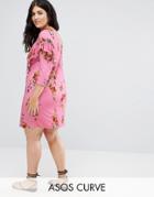 Asos Curve Mini T-shirt Dress With Frill And Low Back In Floral Print - Multi