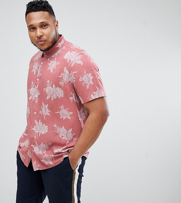 Asos Design Plus Regular Fit Floral Shirt In Pink - Pink