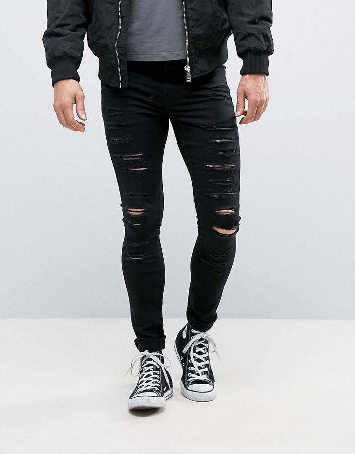 New Look Extreme Super Skinny Jeans With Rips In Black - Black