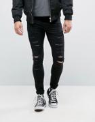 New Look Extreme Super Skinny Jeans With Rips In Black - Black