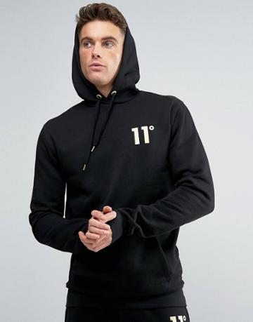 11 Degrees Hoodie With Gold Logo - Black