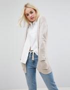 Asos Cardigan In Fine Knit With Rib Detail - Beige