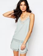 Y.a.s Petal Cami With Lace Trim - Gray Mist