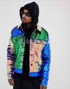 Asos Design Festival Western Jacket With Cut And Sew Sequins-multi