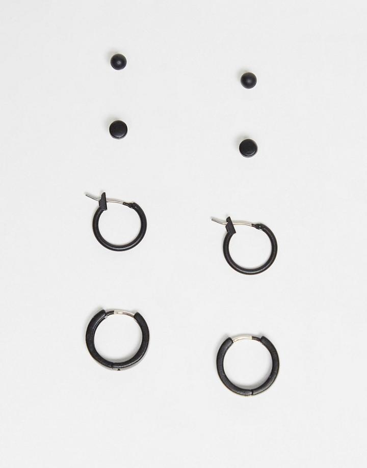 Asos Design 4 Pack Hoop And Stud Earrings Set In Matte Black Finish