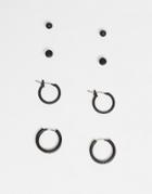 Asos Design 4 Pack Hoop And Stud Earrings Set In Matte Black Finish