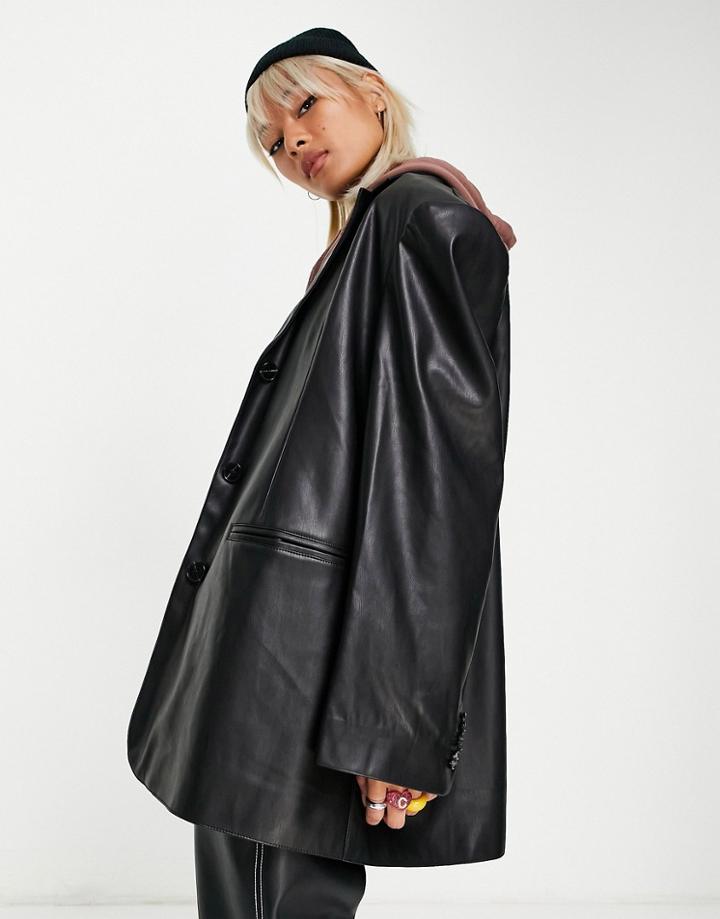 Topshop Pu Oversized Blazer In Black