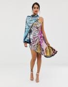 Asos Edition Asymmetric Drape Dress In Ombre Sequin - Multi