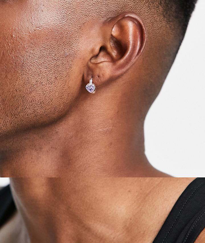 Asos Design Mini Hoop Earrings With Blue Crystal Hearts In Real Silver Plate