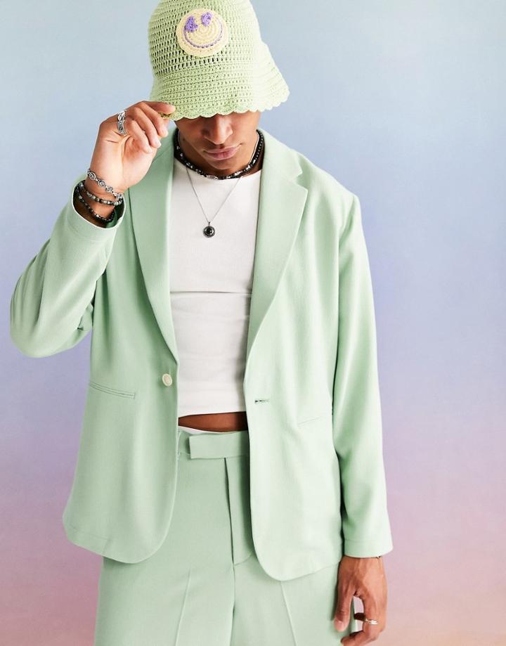 Asos Design Relaxed Oversized Soft Tailored Suit Jacket In Mint Green Crepe