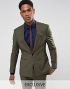 Noak Super Skinny Wedding Suit Jacket With Square Hem In Khaki - Green