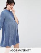 Asos Maternity Smock Dress In Denim Texture - Blue