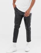 Asos Design Slim Leather Look Cropped Pants In Black - Black