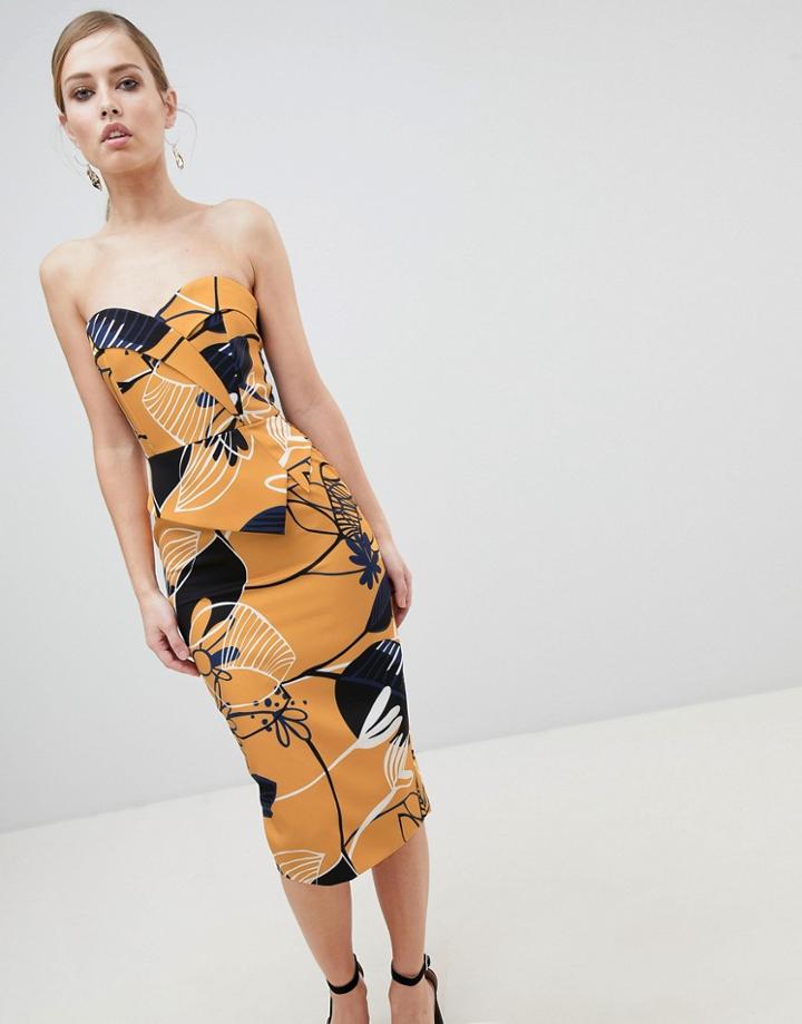 Lavish Alice Bandeau Midi Dress In Multi Print - Multi