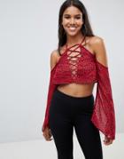 Rare Lace Up Leopard Printed Top - Red