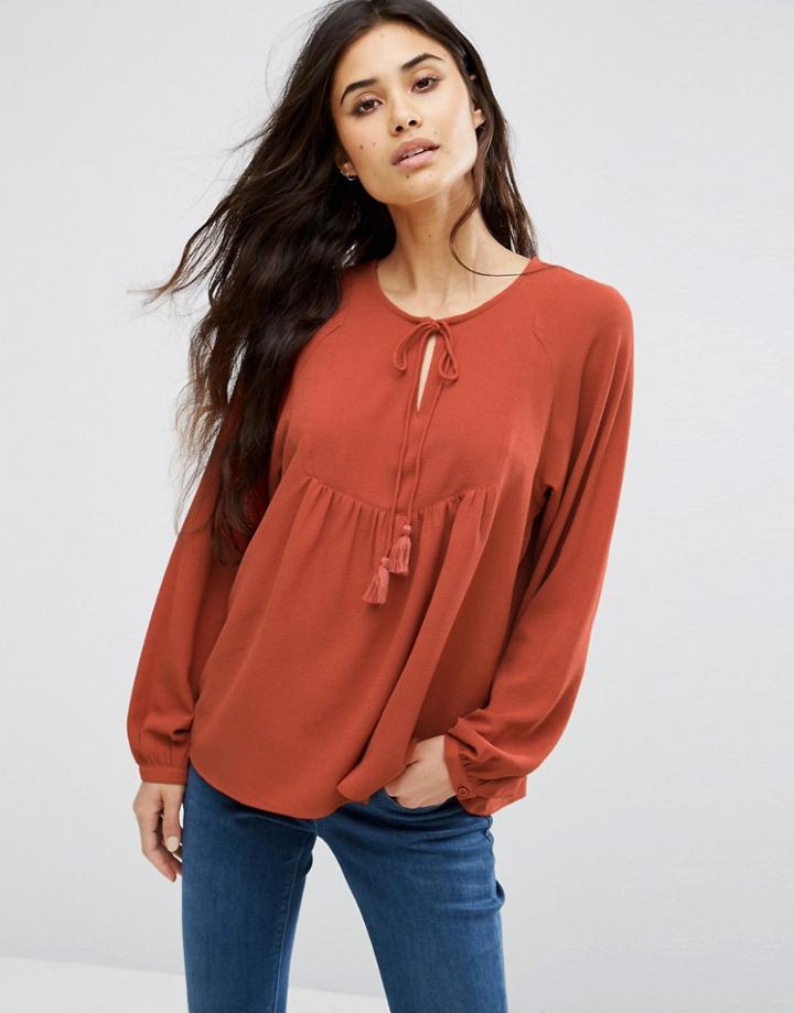 Vero Moda Gerogine Neck Tassel Blouse - Red
