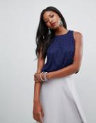 Little Mistress Crop Top With Embellished Detail - Navy